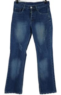 Dámské tmavomodré šisované široké rifle s prošoupáním 