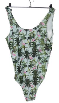 Dámské světlemodré jednodílné plavky s plameňáky Primark 