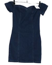 Nové - Dámské tmavomodré riflové minišaty s odhalenými rameny Miss Selfridge 