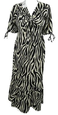 Nové - Dámské černo-smetanové vzorovované midi šaty F&F