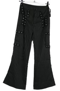 Nové - Dámské černé proužkované zvonové kalhoty se šněrováním Romwe