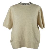 Dámský béžový vlněný svetr s krátkými rukávy a kamínky TU 