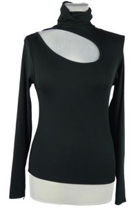 Dámské černé žebrované triko s průstřihem a rolákem 