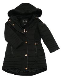 Černý šusťákový zimní kabát s kapucí River Island