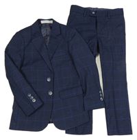 2set- tmavomodré kostkované slavnostní sako+ kalhoty
