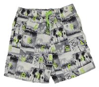 Bílo-šedé kostkované plážové kraťasy s palmami Y.F.K.