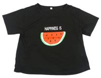 Černé crop tričko s melounem 