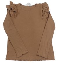 Skořicové žebrované triko s volány H&M