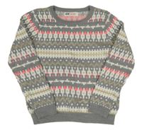 Šedo-bílo-neonový vzorovaný svetr H&M