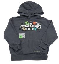 Tmavošedá mikina s potiskem a kapucí - Minecraft