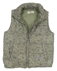 Khaki květovaná šusťáková zateplená vesta zn. H&M