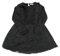 Černé třpytivé šaty s volánky 