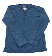 Modré melírované triko s vsadkou a knoflíky C&A