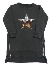 Antracitové teplákové šaty s překlápěcími flitry Next