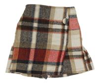 Hnědo-béžovo-černá kostkovaná flaušová skort sukně