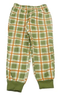 Bílo-zeleno-oranžové kostkované fleecové pyžamové kalhoty 