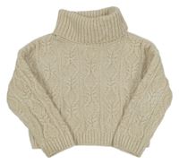 Béžový vzorovaný žinylkový crop svetr s rolákem F&F