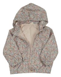 Světlerůžová květovaná šusťáková jarní bunda s kapucí H&M