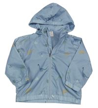 Světlemodrošedá šusťáková jarní bunda s dinosaury a kapucí H&M