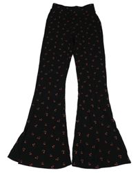 Černé flare kalhoty s třešněmi Primark