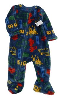 Nové - Tmavomodrý chlupatý overal s vláčky Nutmeg