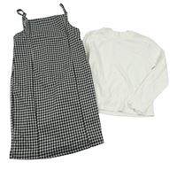 2set - Černo-šedé vzorované šaty + bílé žebrované crop triko se stojáčkem Primark
