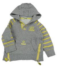 Šedo-žlutá mikina s pnápisem a kapucí Vertbaudet