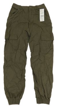 Nové - tmavokhaki cargo cuff plátěné kalhoty F&F