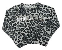 Šedo-černé vzorované úpletové crop triko s nápisem Primark