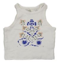 Bílý žebrovaný crop top s potiskem H&M