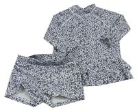 2set - Bílé UV triko s kytičkami + kraťasy Mothercare