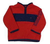 Červeno-tmavomodrá fleecová mikina s logem Tommy Hilfiger