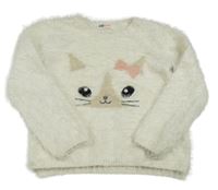 Smetanový chlupatý svetr s kočičkou H&M