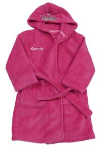 Růžový chlupatý župan s korunkou a kapucí