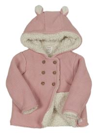 Světlerůžový propínací zateplený svetr s kapucí John Lewis