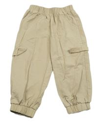 Béžové cargo šusťákové kalhoty s falešnými kapsami 