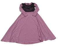 Dámské starorůžovo-černé šaty s krajkou 