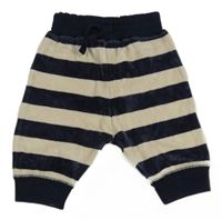 Tmavomodro-béžové pruhované sametové kalhoty 