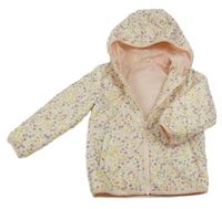 Pudrová šusťáková prošívaná zateplená bunda s kytičkami a kapucí George