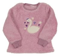 Světlerůžová huňatá mikina s labutí Alive