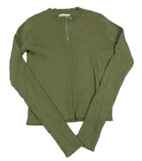 Khaki žebroaný crop svetr H&M