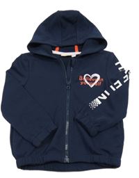 Tmavomodrá propínací mikina s nápisy a kapucí Kids 