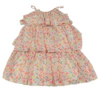 Bílé šifonové vrstvené květované šaty H&M