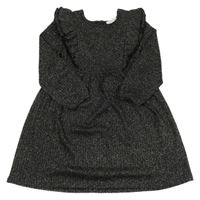 Černo-stříbrné pletené žebrované šaty s volánky Primark