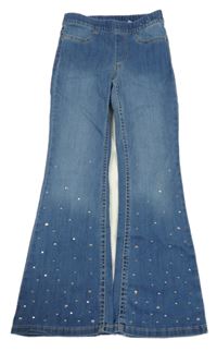 Světlemodré elastické zvonové rifle s kamínky H&M