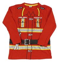 Červené triko s potiskem - hasič Kiki&Koko