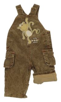 Hnědé manšestrové podšité laclové kalhoty s opičkou George