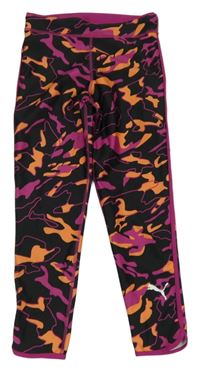Černo-růžovo-oranžové vzorované sportovní capri legíny Puma