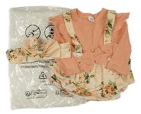 Nové - 2set - Broskvovo-pudrové body s kytičkami + čelenka