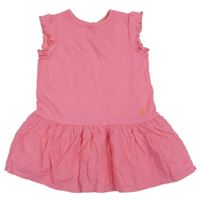 Růžové šaty s madeirou a volánky PETIT BATEAU
